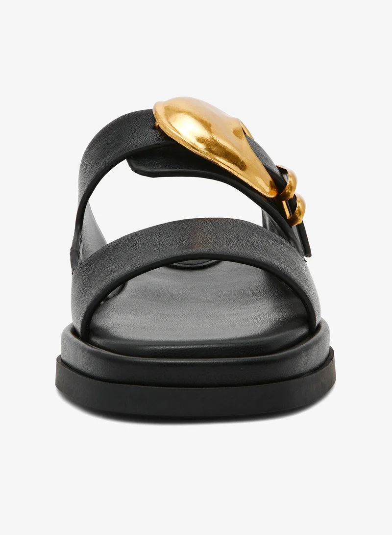 STEVE MADDEN Half Moon Buckle Action Leather Sandals